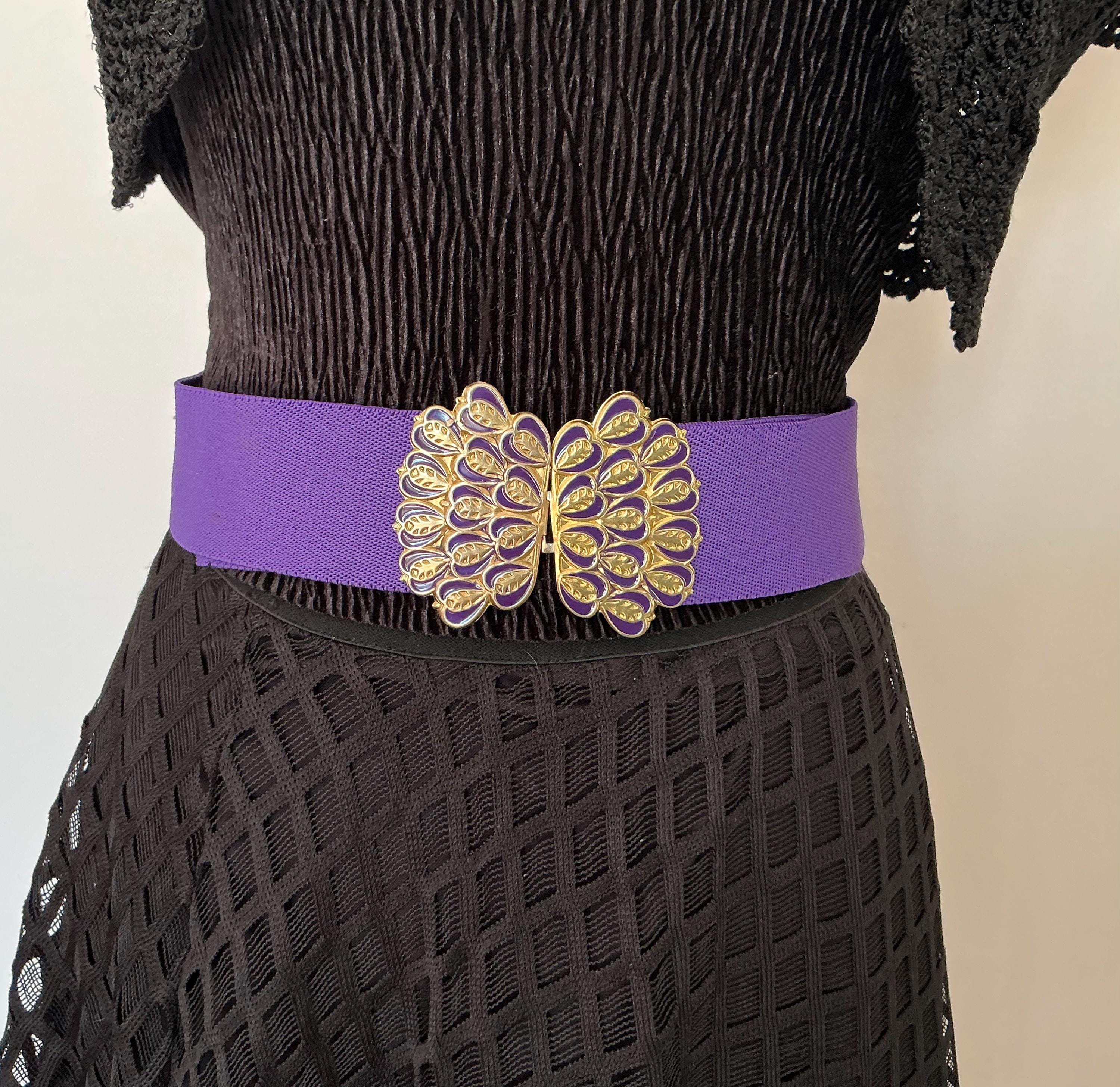 HARWILL NY Purple Gold Chain Link Square Elastic Stretch Vintage Fashion Belt Women Fashion Stretch Wide Belt High Waist Hip Square Buckle  main image 3
