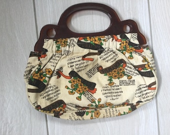 Vintage 70s Textile Handbag with Lucite Handles
