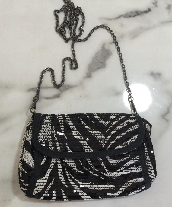 Black and White Zebra Beaded Clutch Bag/ Party Animal Handbag