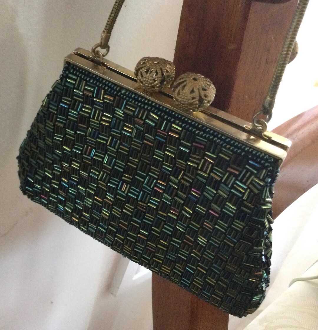 1960s Green Beaded Handbag