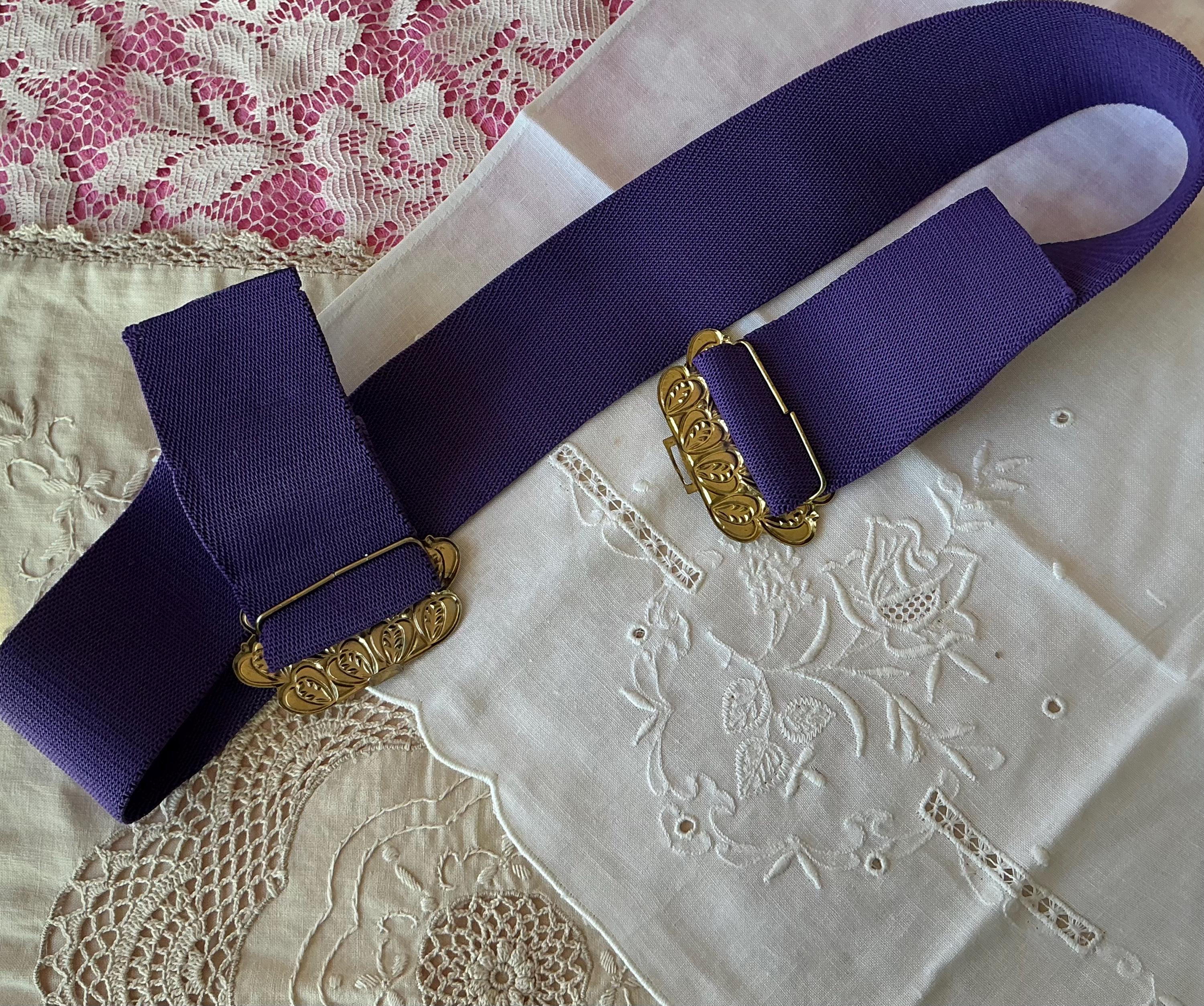 Purple Violet Stretch Belt With Gold Tone Buckle Free Size  display picture 1
