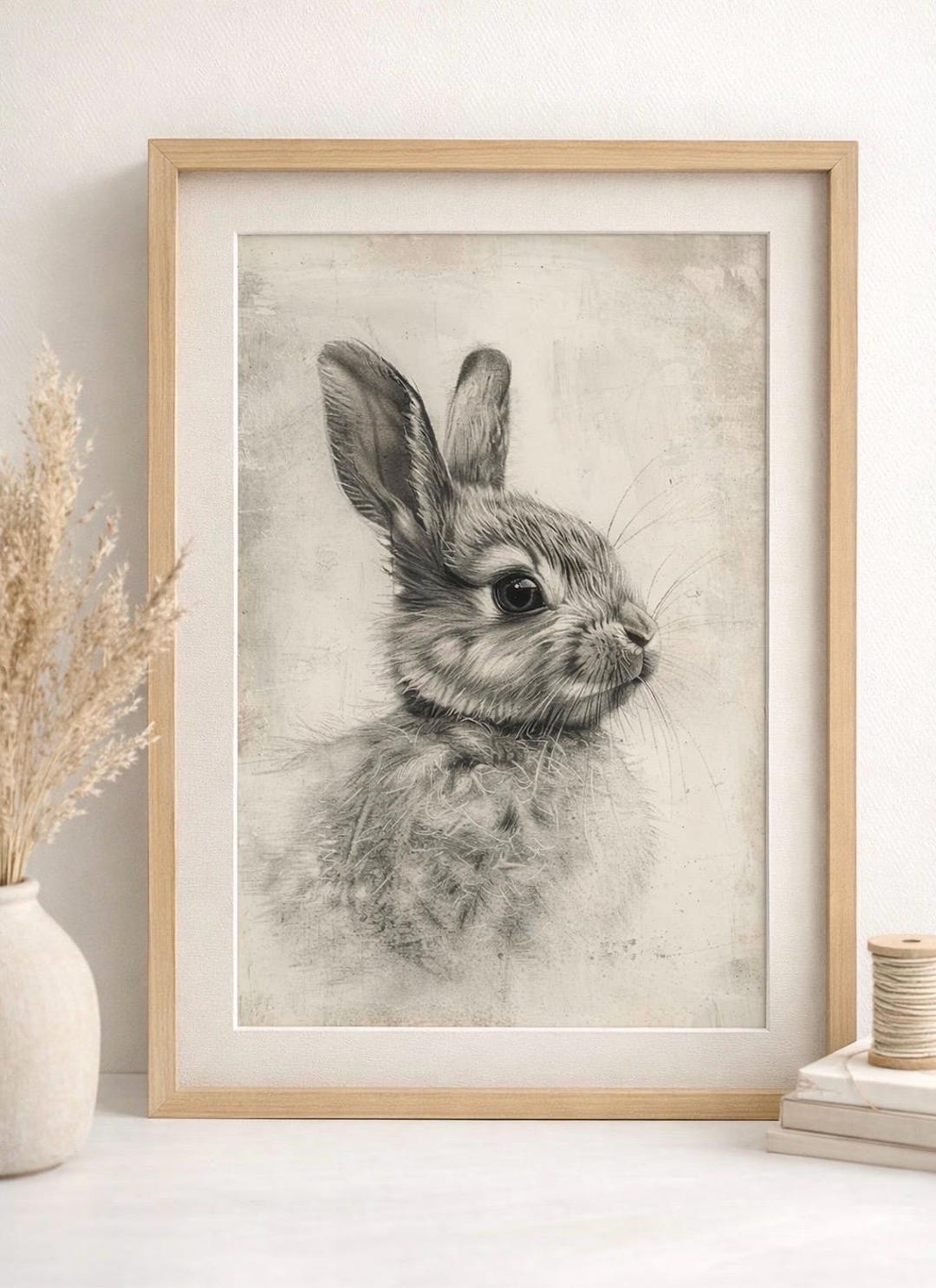 Vintage Rabbit Charcoal Drawing, Farmhouse Nursery Art (digital ...