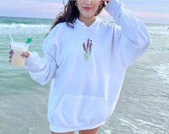 Lavender Flower Hoodie, Floral Sweatshirt, Lavender Flower Jumper, Botanical Pullover, Nature Lover Gift