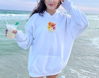Watercolor Poppy Flower Hoodie, Floral Sweatshirt, Botanical Pullover, Nature Lover Gift