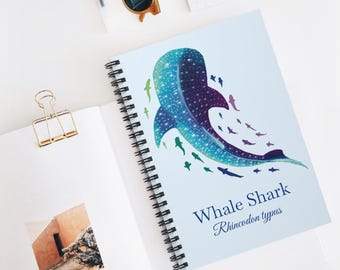 Watercolor Whale Shark Journal, Biology Notebook, Ocean themed stationary