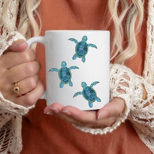 Ceramic Mug - Baby Sea Turtles, Ocean Vibes Coffee Cup, Cute Sea Turtle Tea Mug, Coastal Kitchen Decor, Underwater Animal Lover Gift,