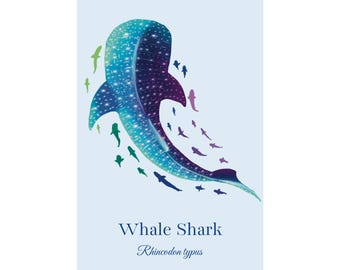 Whaleshark Wall Art, Ocean Wildlife Art Print, Underwater Animal Illustration, Nautical Home Decor, Marine Life Wall Art