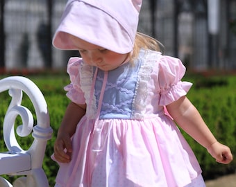Little Bo Peep Baby Girl Dress with Bonnet – Pink Blue Vintage Style Party Dress – Toddler Ruffle Dress for Birthday, Easter, Photoshoot