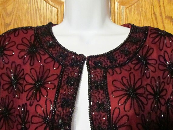 Vintage Silk Red and Black Daisy Beaded Evening Ja