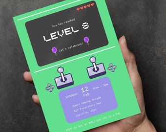 Editable Arcade Invitation Digital Download Retro Game Party Invite Customisable Video Game Birthday Invite Printable Game Template Green