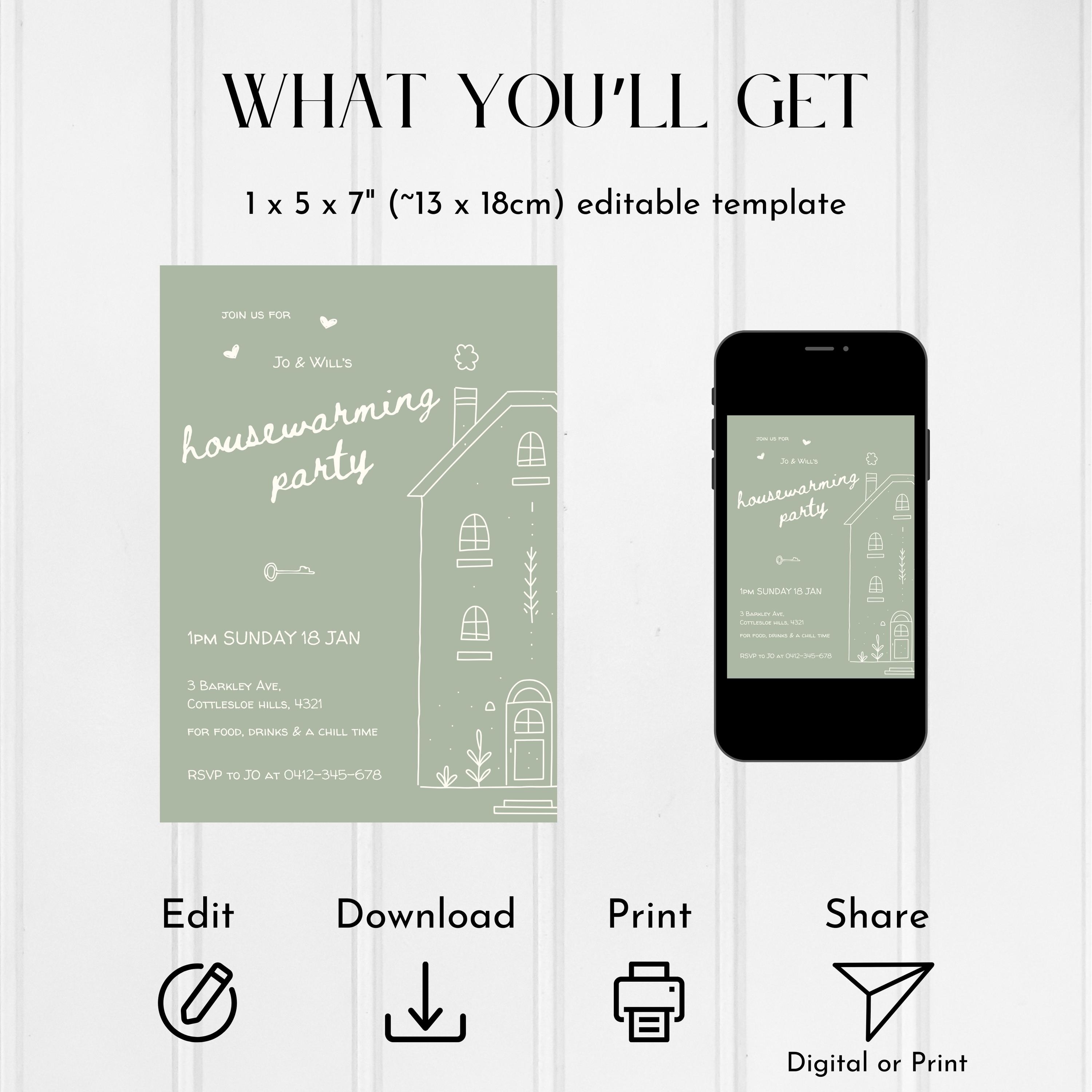 Editable Housewarming Invitation Digital Template Whimsical Hand Drawn ...
