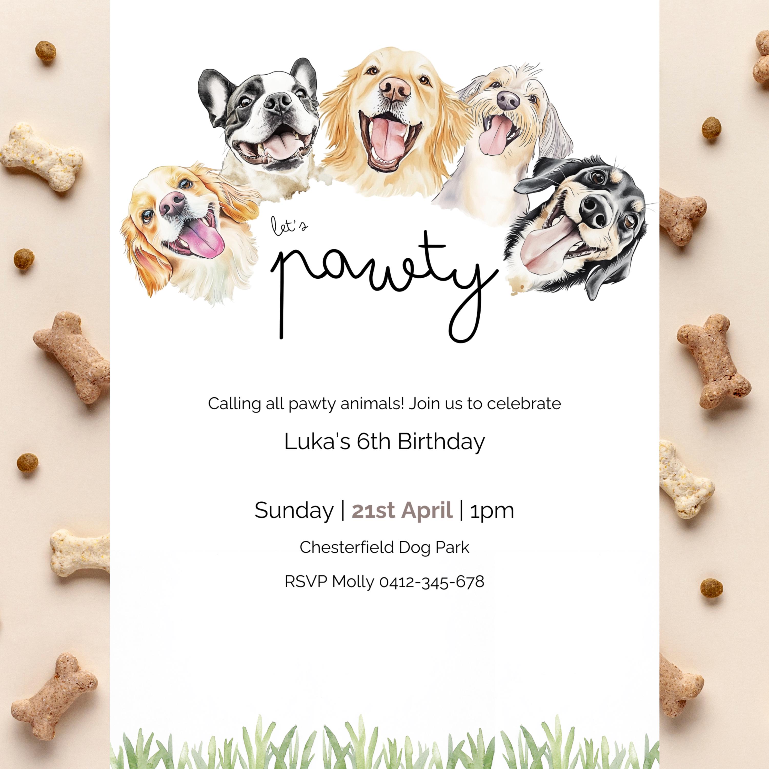 Editable Dog Birthday Party Invitation Template Printable Puppy Invite ...
