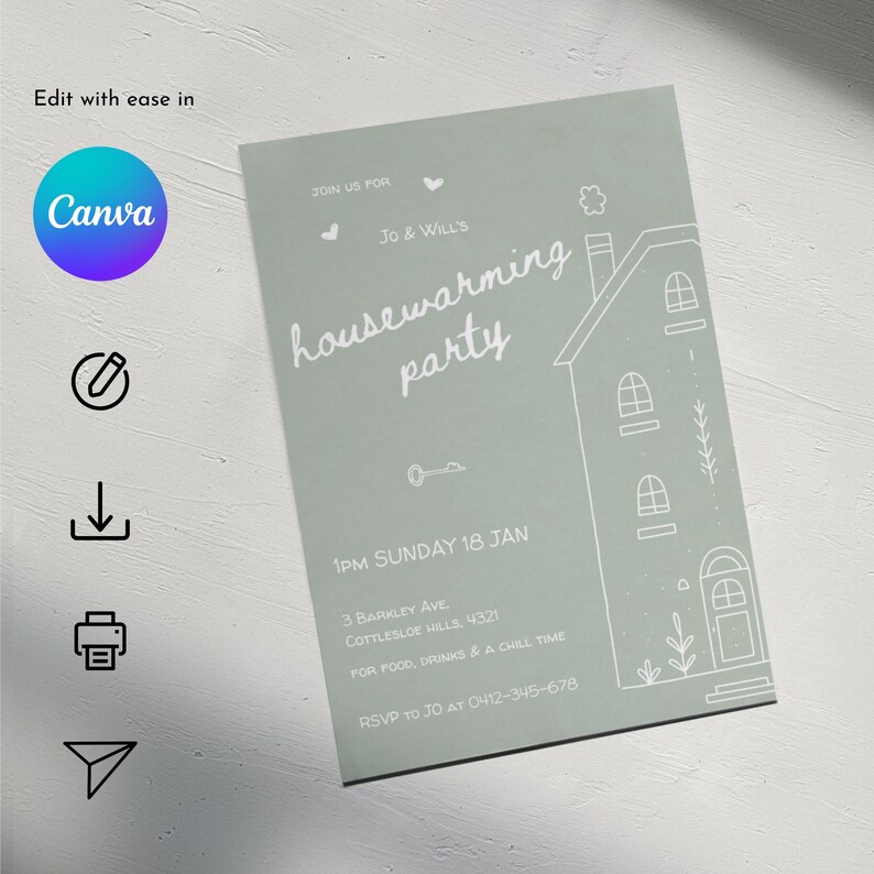 Editable Housewarming Invitation Digital Template Whimsical Hand Drawn ...