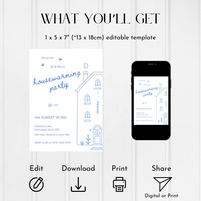 Editable Housewarming Invitation Digital Template Whimsical Hand Drawn ...
