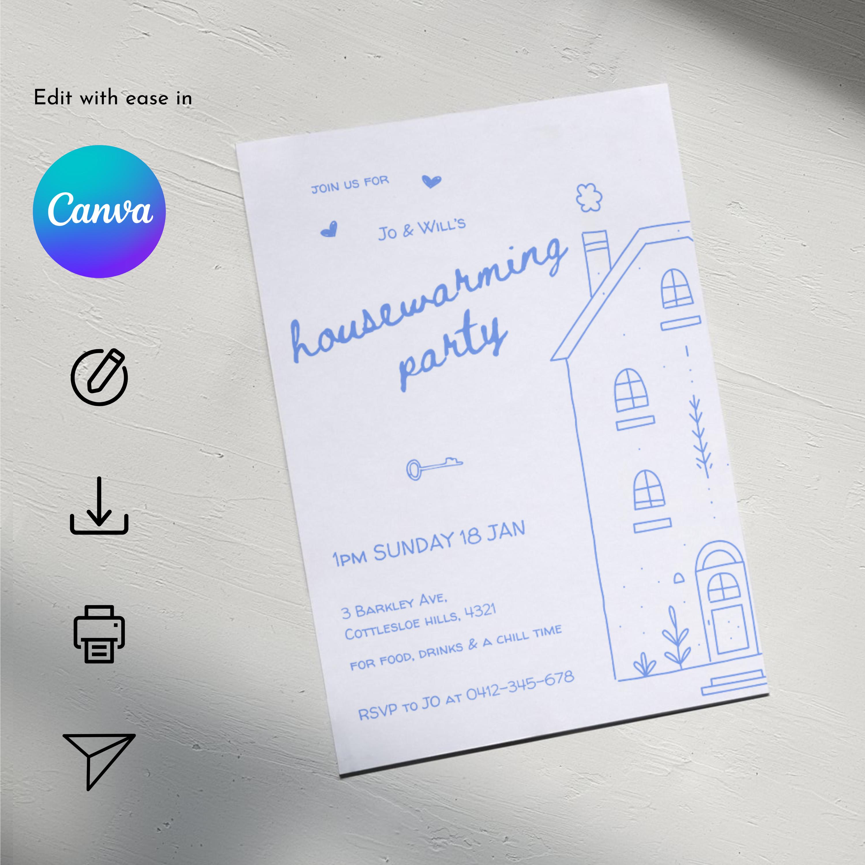 Editable Housewarming Invitation Digital Template Whimsical Hand Drawn ...