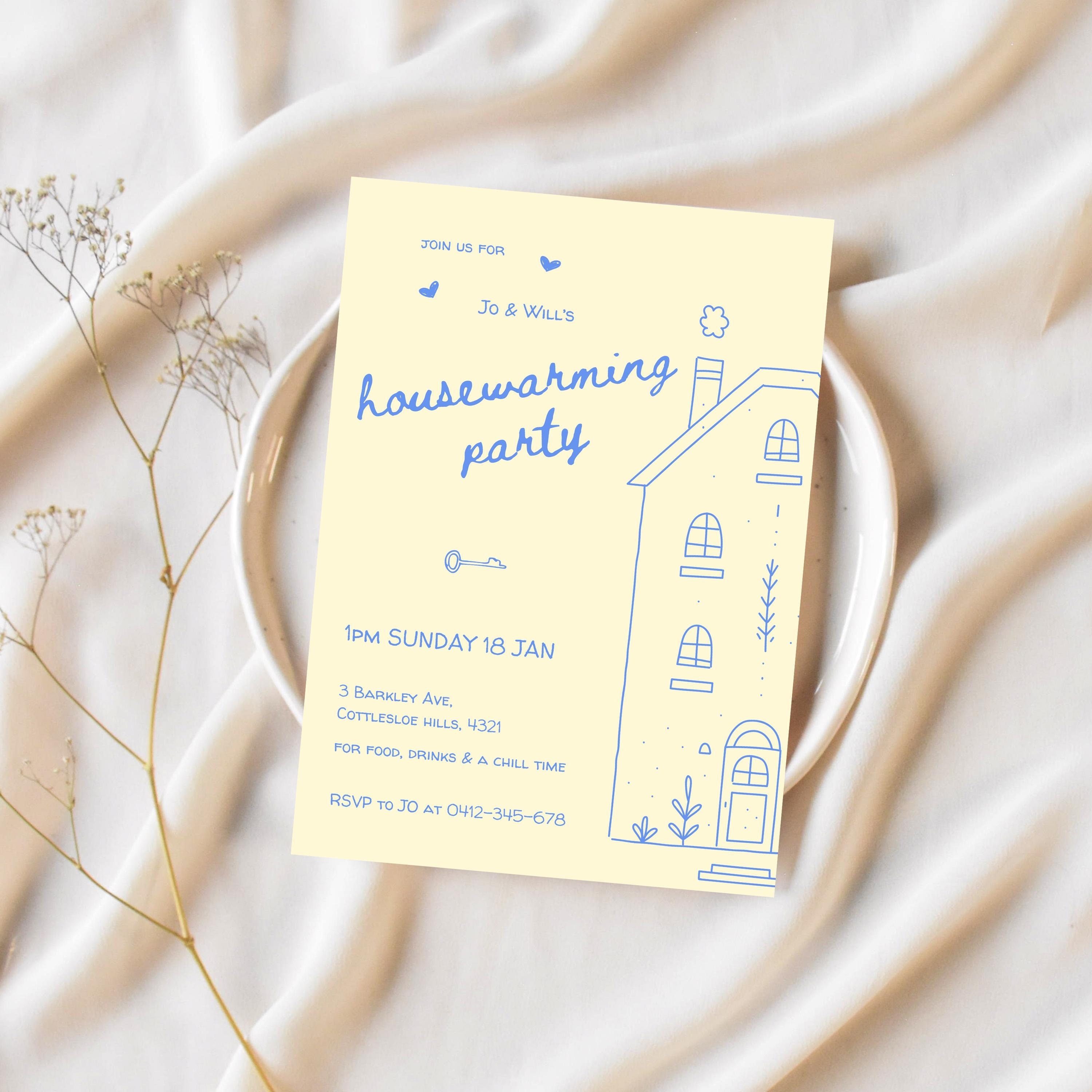 Editable Housewarming Invitation Digital Template Whimsical Hand Drawn ...