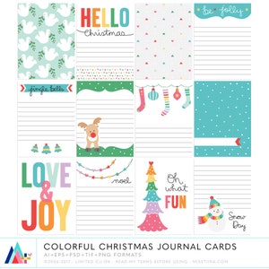 Cartões coloridos de diário de Natal - a vida do projeto 3x4 inspirou tudo sobre mim cartões de anotações para registro no diário para impressão - download digital - CU OK
