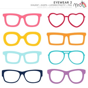 Eyewear 2 Arquivos de corte digital SVG DXF para máquinas de corte, criação de cartões, scrapbooking, óculos, óculos de sol, óculos de sol - cu ok