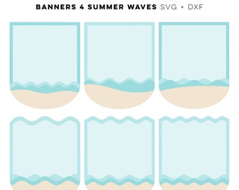 Banery 4 - 18 Piasek i letnie fale w wodzie SVG DXF Cyfrowe szablony wycinane do maszyn tnących tworzenie kartek scrapbooking urodziny