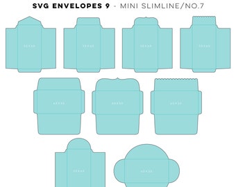 Koperty 9 Mini Slimline SVG Cyfrowe pliki do wycinania z wkładkami + karty - szablony tworzenie kartek ślubnych, urodzinowych, do wydrukowania