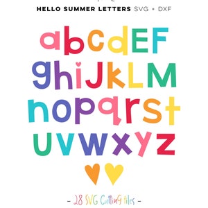 Hola Cartas de Verano SVG DXF Digital Die Cutting Files, Silueta, Cricut, fabricación de tarjetas, scrapbooking, imágenes prediseñadas arco iris abc's, diversión de verano