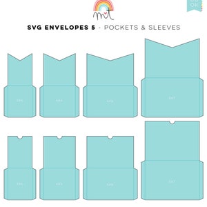 Envelopes 5 Pockets + Sleeves SVG Digital Die Cutting files with liners + cards - templates wedding birthday invitations printables