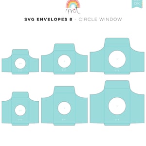 Sobres 8 Ventana redonda SVG Digital Troquelado archivos con revestimientos + tarjetas - plantillas de tarjetas que hacen imprimibles invitaciones de cumpleaños de boda