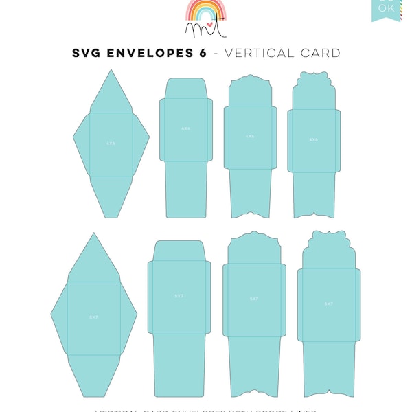 Sobres 6 Tarjeta Vertical SVG Digital Troquelado archivos con revestimientos + tarjetas - plantillas de tarjetas haciendo invitaciones de cumpleaños de boda imprimibles