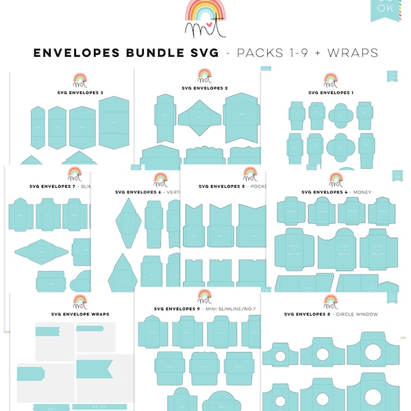 BUNDLE: Enveloppes 1-9 + Wraps SVG Digital Die Cutting fichiers modèles imprimables enveloppes de caisse Noël mariage anniversaires invitations