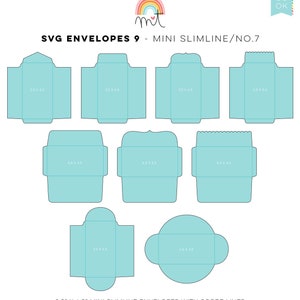 Buste 9 Mini Slimline SVG Digital Fustellatura file con fodere + carte - modelli di carte che rendono stampabili inviti di compleanno di nozze