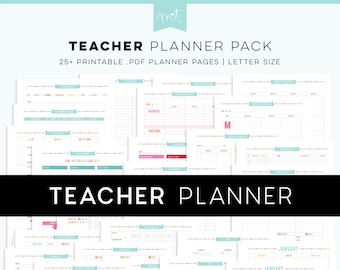 Teacher Planner - Updated - DIGITAL PDF Printable Pages - student info, goals, lesson plans, grades, classroom, homeschooling + FREE Font