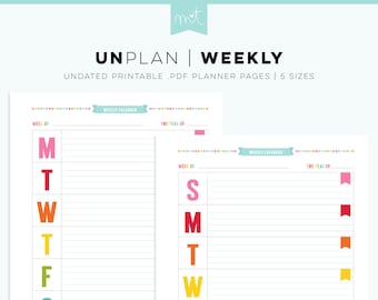 UNplan Weekly - Undated Everyday Planner Page Printables PDF - 5 Sizes - digital calendars download colorful minimal fun organizing