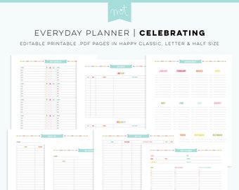 S1 • Celebrating EDITABLE Everyday Planner Pages Happy Classic, Letter & Half Size + Free Font PDF Printables Inserts