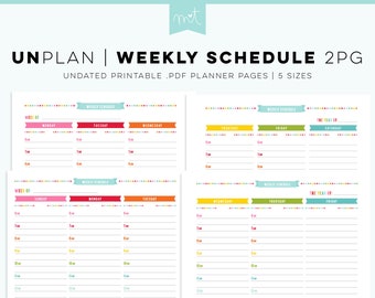 UNplan Weekly Schedule 2PG - Undated Everyday Planner Page Printables PDF - 5 Sizes - digital calendars download minimal fun organizing