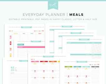 S3 • Comidas EDITABLE PDF Everyday Planner Imprimibles Happy Classic Letter Half Free Font