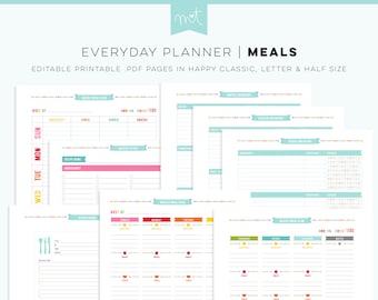 S3 • Meals EDITABLE PDF Everyday Planner Printables Happy Classic Letter Half Free Font