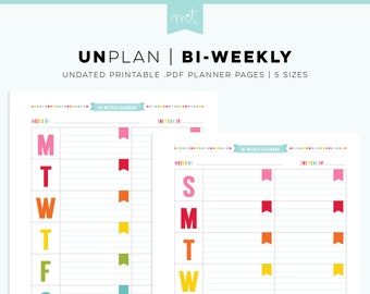 UNplan Bi-Weekly - Undated Everyday Planner Page Printables PDF - 5 Sizes - digital calendars download colorful minimal fun organizing