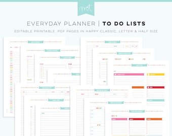 S2 • To Do Lists EDITABLE PDF Everyday Planner Printables Happy Classic Letter Half Free Font