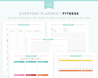 S4 • Fitness EDITABLE PDF Everyday Planner Printables Happy Classic Letter Half Free Font exercise nutrition fitness goals weight loss