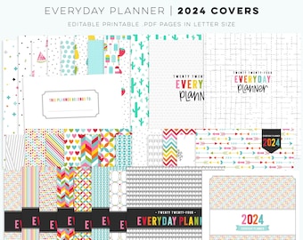 2024 • 33 Covers + Inside EDITABLE Everyday Planner Pages - Letter Size + Free Font PDF Printables Organizers Inserts