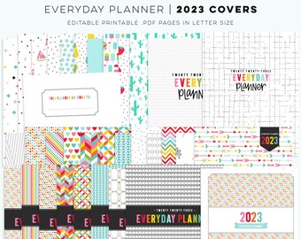 2023 • 33 Covers + Inside EDITABLE Everyday Planner Pages - Letter Size + Free Font PDF Printables Organizers Inserts