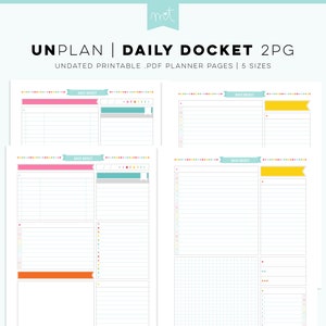 UNplan Daily Docket - Undated Everyday Planner Page Printables PDF - 5 Sizes - digital calendars download colorful minimal fun organizing