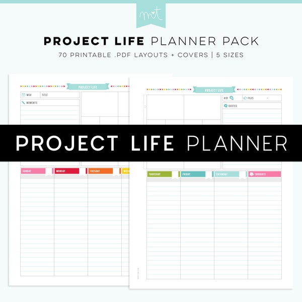 Project Life Planner Page Printables PDF - 5 Größen - 70 Layouts A-Z + Big Shot + Squared Away