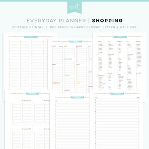 S7 • Compras EDITABLE PDF Everyday Planner Imprimibles Happy Classic Letter Half Free Font grocery groceries enumera las cosas que necesito y quiero