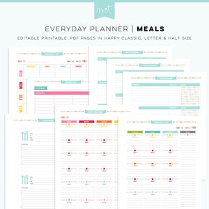 S3 • Meals EDITABLE PDF Everyday Planner Printables Happy Classic Letter Half Free Font
