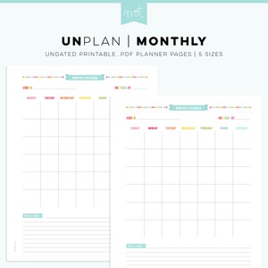 May include: Two printable monthly calendar pages with a colorful border. The calendar pages are undated and have space for notes and to-dos.