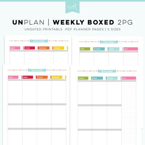 UNplan Weekly Boxed 2PG - Undated Everyday Planner Page Printables PDF - 5 Sizes digital calendars download colorful minimal fun organizing