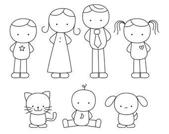 Family Doodles Digital Stamps Clipart Clip Art Illustrations - instant download - limited commercial use ok