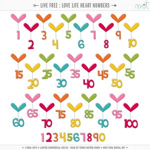 Live Free : Love Life Heart Numbers Digital Clipart Clip Art Illustrations - instant download - limited commercial use ok