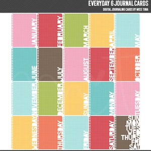Todos os dias 6 cartões de diário digital - cartões de anotações para scrapbooking inspirados na vida do projeto 3x4 para impressão - download instantâneo - CU OK